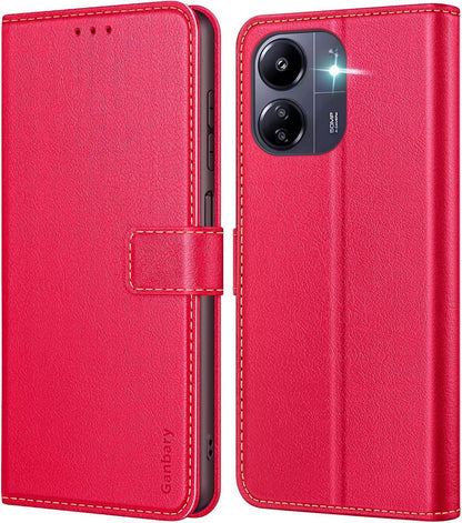 Handyhülle Xiaomi Redmi 13C Leder Klapphülle Rot Magnet Standfunktion