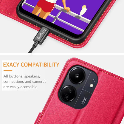 Handyhülle Xiaomi Redmi 13C Leder Klapphülle Rot mit Kartenschlitzen