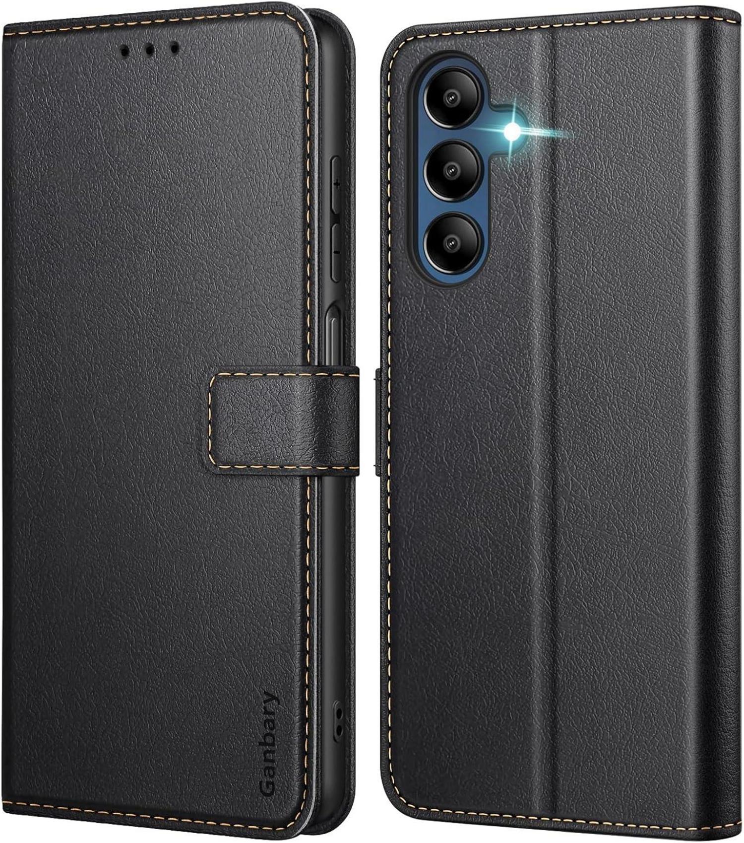 Samsung Galaxy A15 5G Leder Klapphülle Schwarz Magnetverschluss