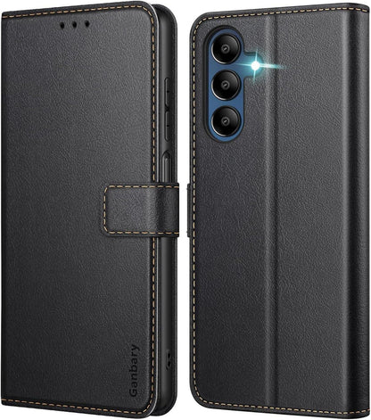 Samsung Galaxy A15 5G Leder Klapphülle Schwarz Magnetverschluss