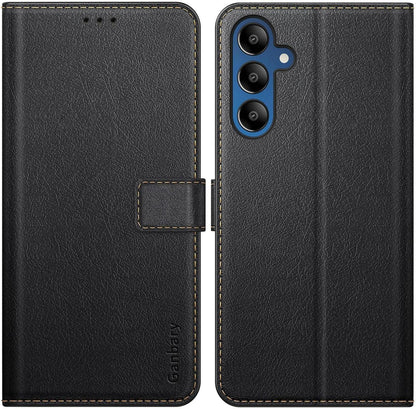 Samsung Galaxy A15 5G Schwarz Leder Klapphülle mit Kartenschlitzen und Standfunktion