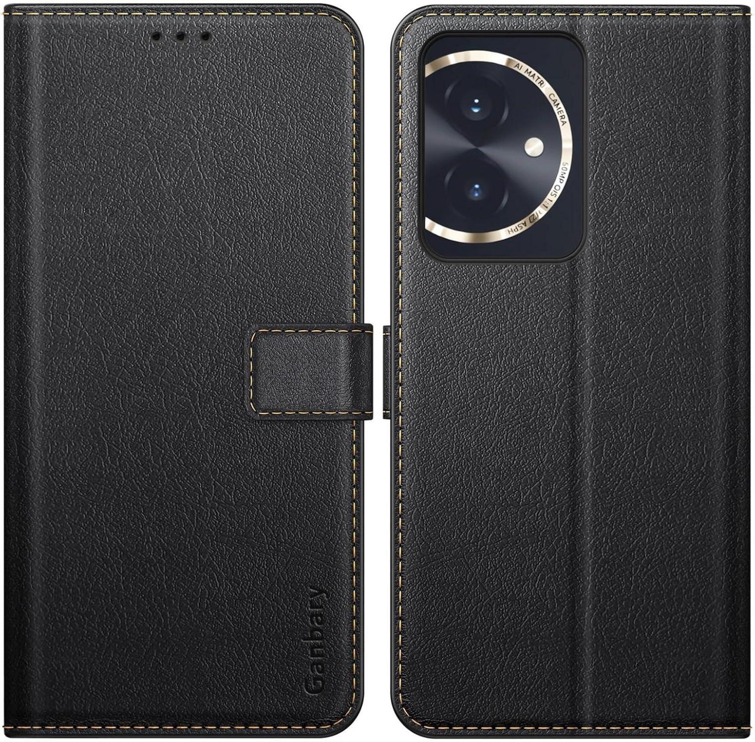 Premium Leder Handyhülle Honor 100 5G, Klapphülle [Kartenschlitzen] [Magnetverschluss] [Standfunktion] Schwarz