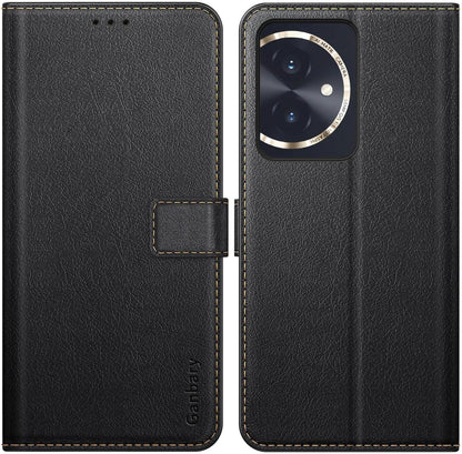 Premium Leder Handyhülle Honor 100 5G, Klapphülle [Kartenschlitzen] [Magnetverschluss] [Standfunktion] Schwarz