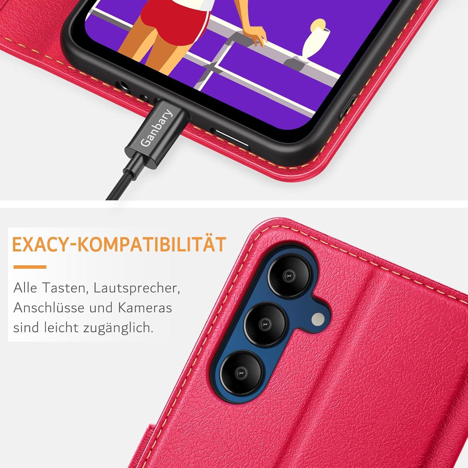 Leder Handyhülle Samsung Galaxy A15 5G Klapphülle Rot mit Kartenfächern