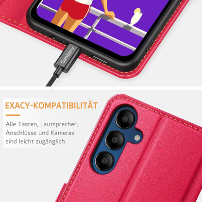 Leder Handyhülle Samsung Galaxy A15 5G Klapphülle Rot mit Kartenfächern