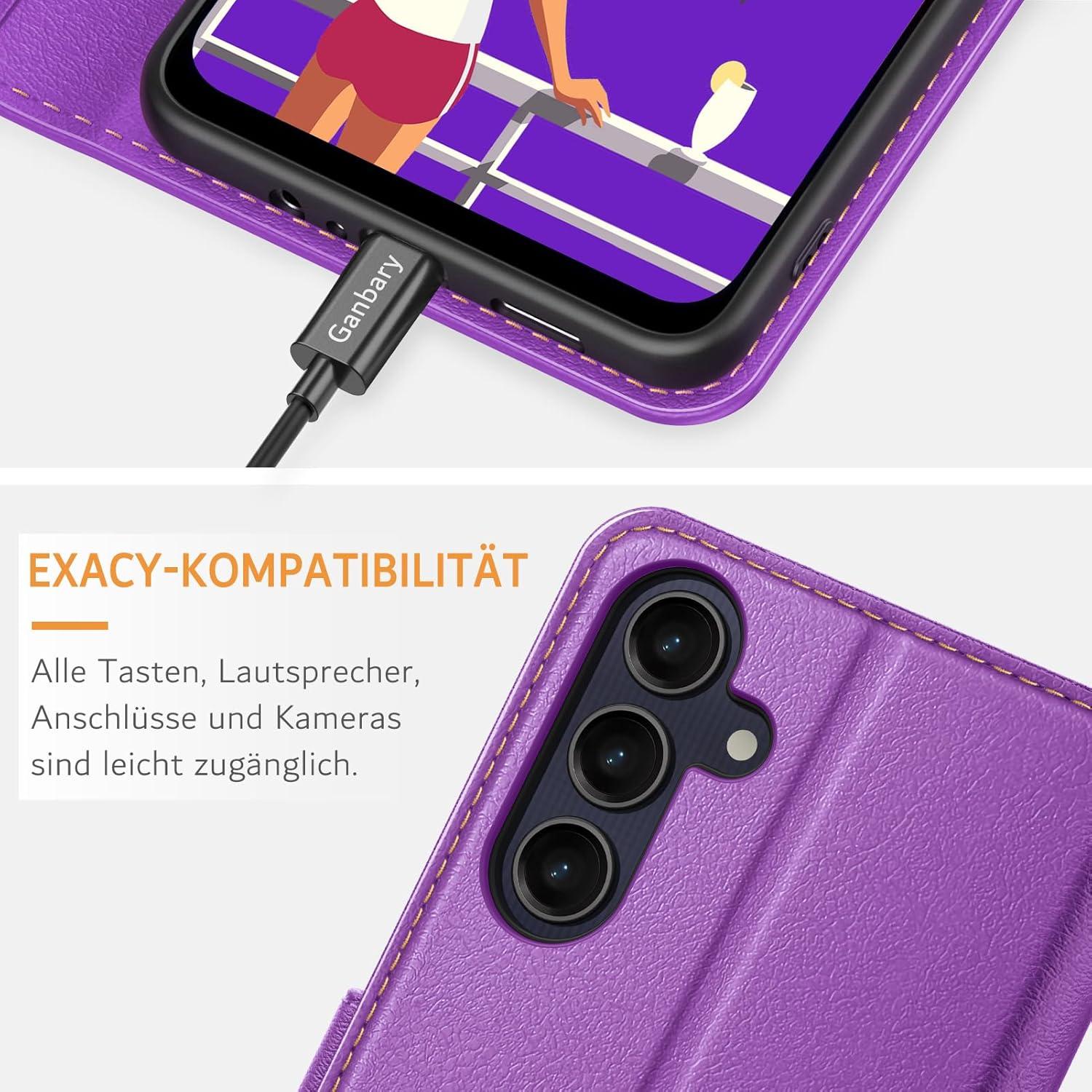 Handyhülle Samsung Galaxy A25 5G Leder Klapphülle Violett Magnet Standfunktion