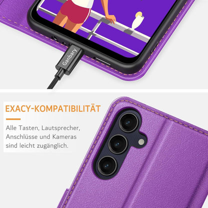 Handyhülle Samsung Galaxy A25 5G Leder Klapphülle Violett Magnet Standfunktion