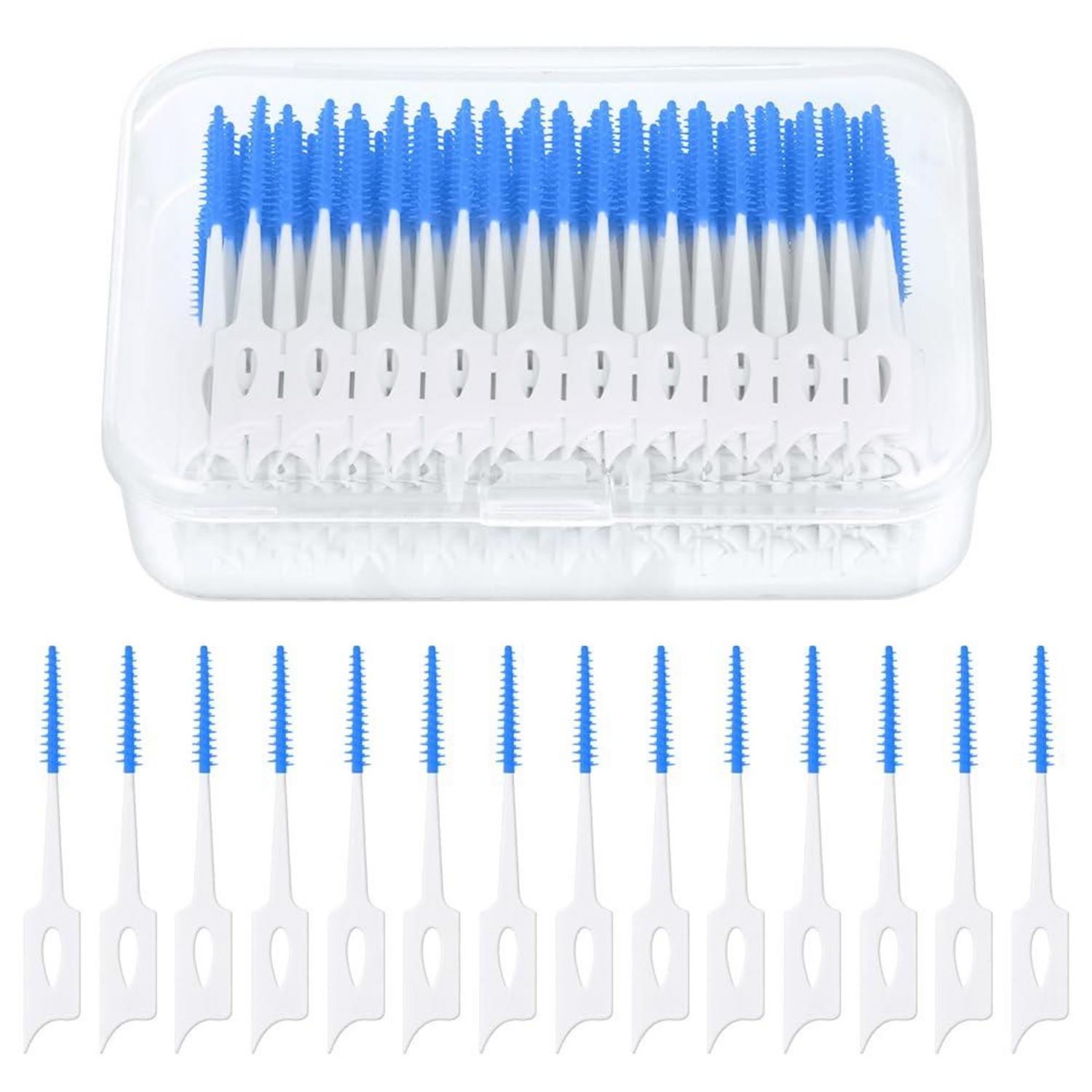 Interdentalbürsten 220 Stück Silikon Zahnzwischenraumbürsten Dual-Use Dentalbürsten Blau