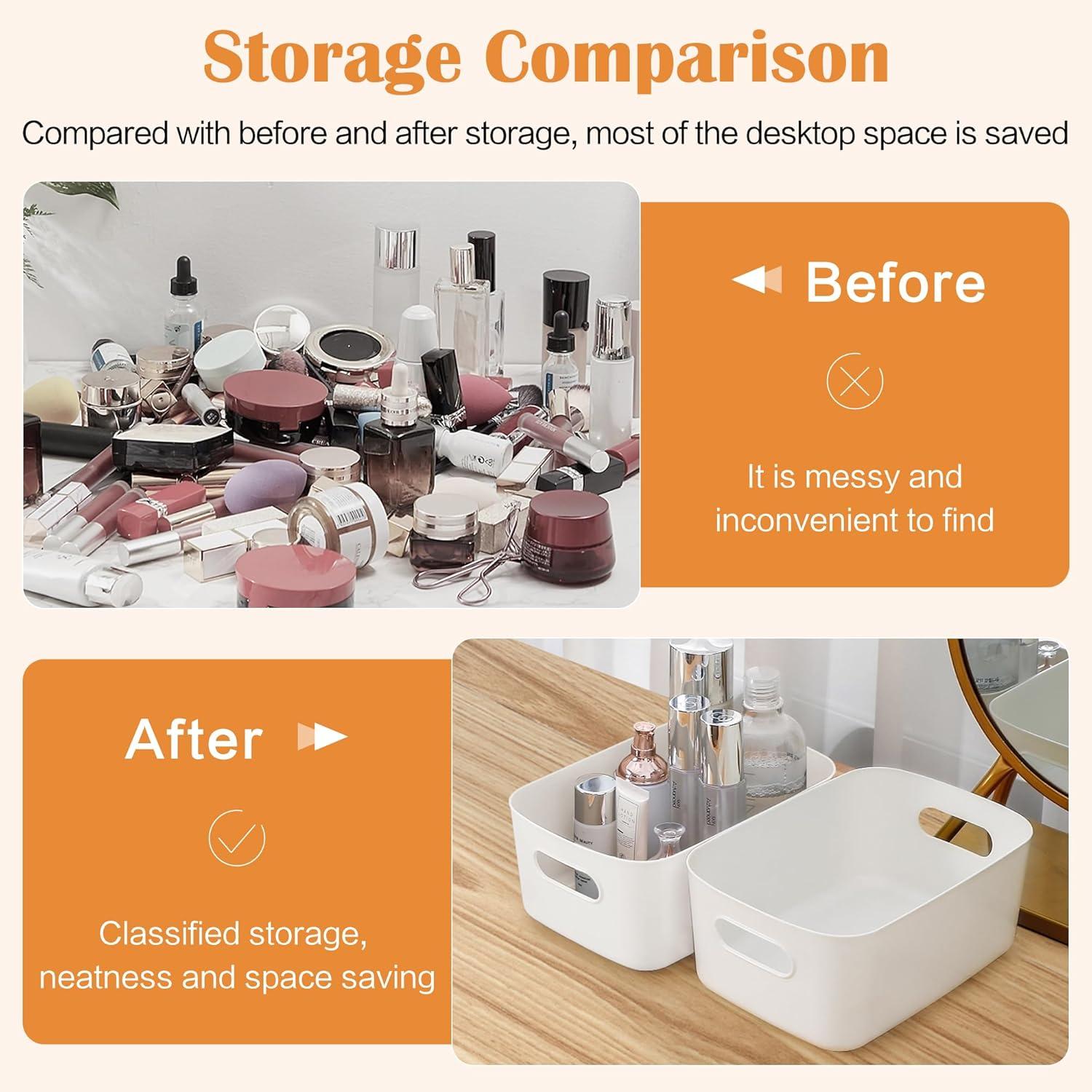 6er Set Weiße Aufbewahrungsboxen mit Griff - Kunststoff Organizer Box für Badezimmer Kosmetik - Plastik Aufbewahrungskorb 24,5cm