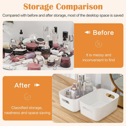 6er Set Weiße Aufbewahrungsboxen mit Griff - Kunststoff Organizer Box für Badezimmer Kosmetik - Plastik Aufbewahrungskorb 24,5cm