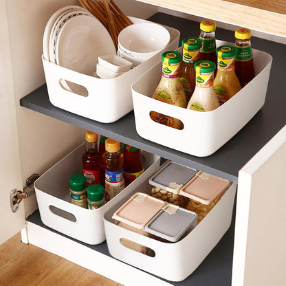 6er Set Aufbewahrungsboxen Kunststoff Weiß mit Griff - Organizer Boxen