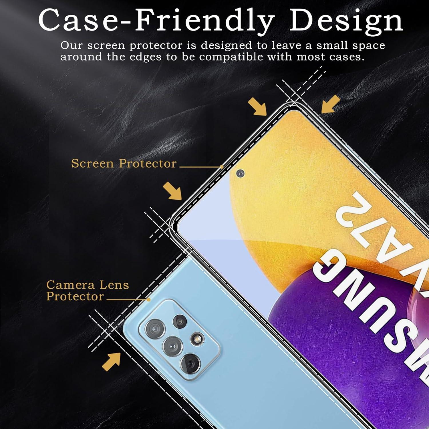 Schutzfolie Samsung Galaxy A72: 2x Gehärtetes Glas, Kameraschutz, HD