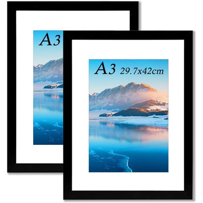 Schwarzer A3 Bilderrahmen 2er Pack Holz DIN A3 Fotorahmen