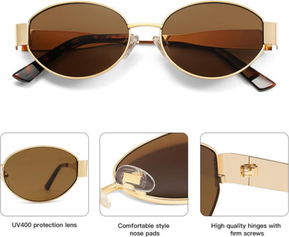 SOJOS Retro Sonnenbrille Oval Metal Trendy Classic UV400 Schutz SJ1217