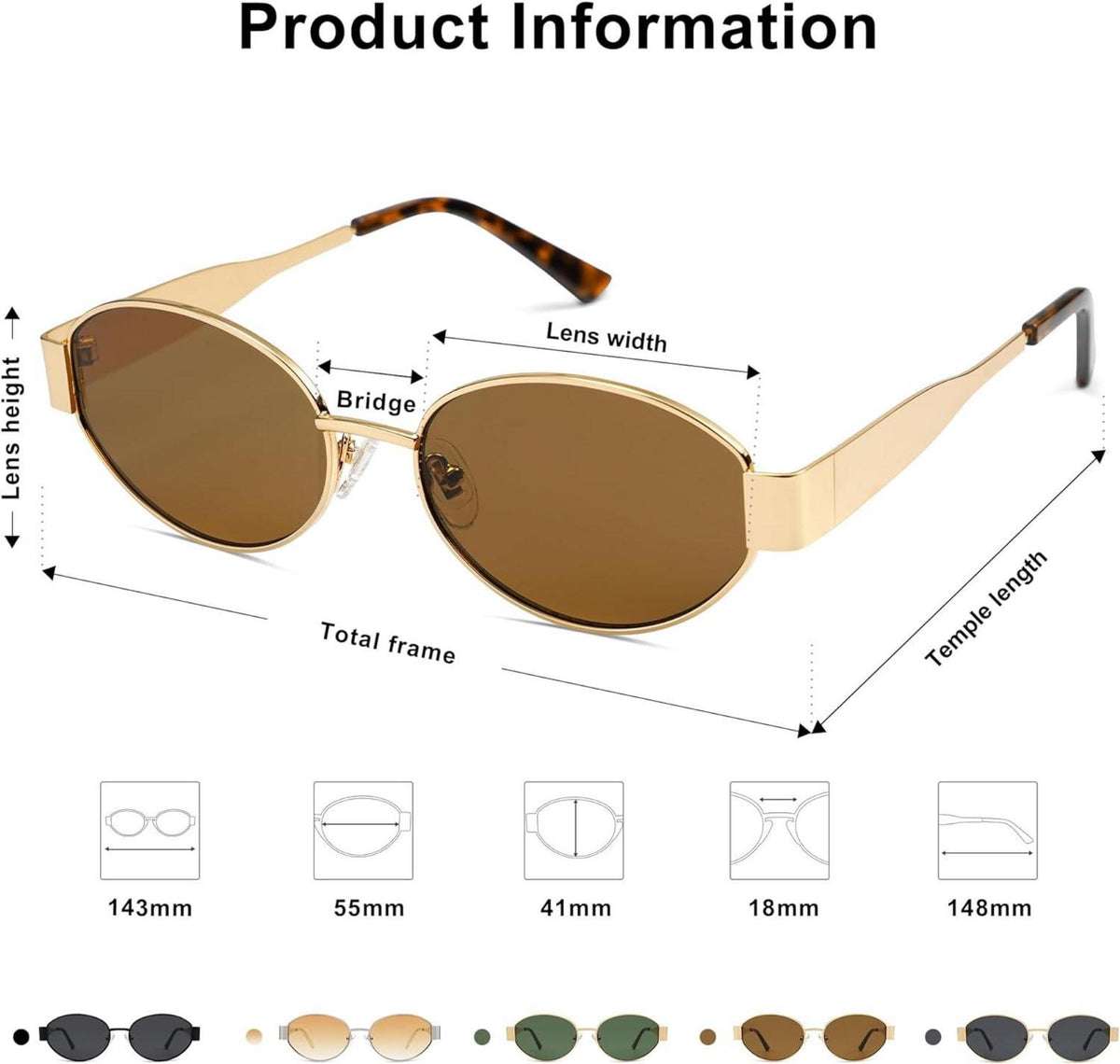 Sojos Oval Retro Sonnenbrille Herren Damen Braun UV400 Classic