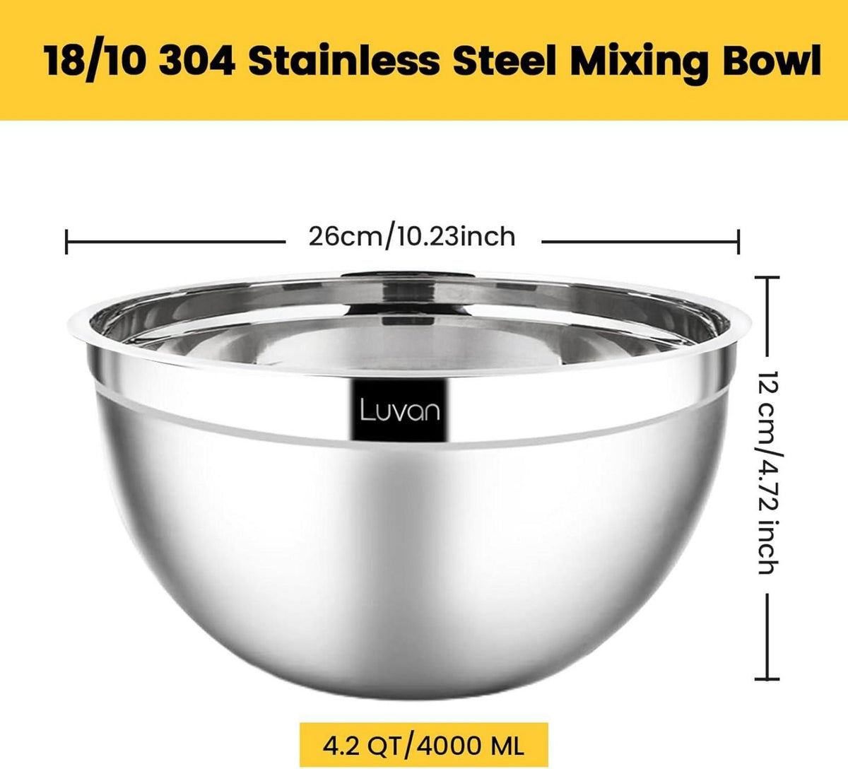 Edelstahl Rührschüsseln Salat Kochen Backen 4,0L 1er Set 26cm