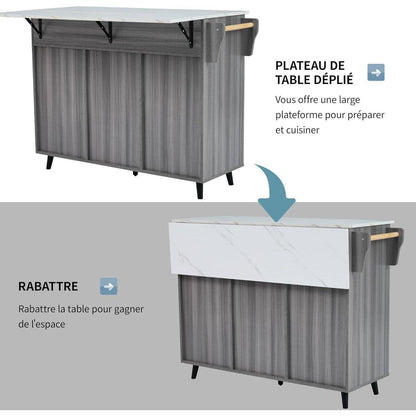 Freistehende Kücheninsel mit Klappplatte & Rollen – Gray
