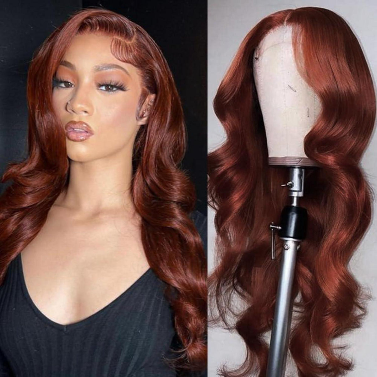 Rötlichbraune Body Wave Lace Front Perücke Echthaar mit Babyhaar