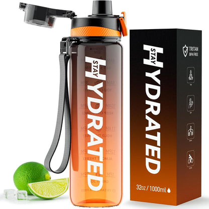 Trinkflasche 1L BPA-frei Tritan Sport Zeitmarkierung Orange