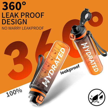 Trinkflasche 1L BPA-Frei Auslaufsicher Tritan Sport Zeitmarkierung Orange