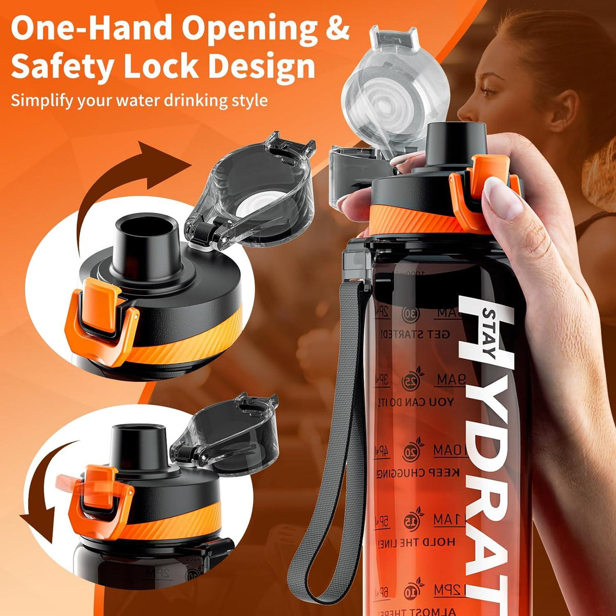 Trinkflasche 1L BPA-frei Tritan Zeitmarkierung Orange