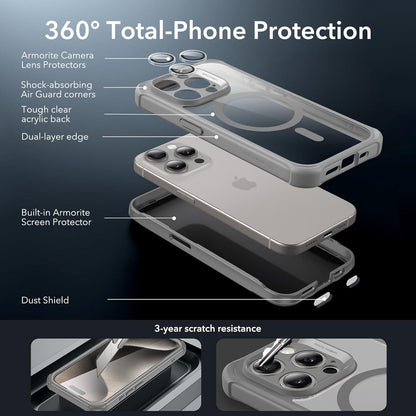 ESR iPhone 15 Pro Hülle MagSafe 360 Grad Schutzhülle Grau