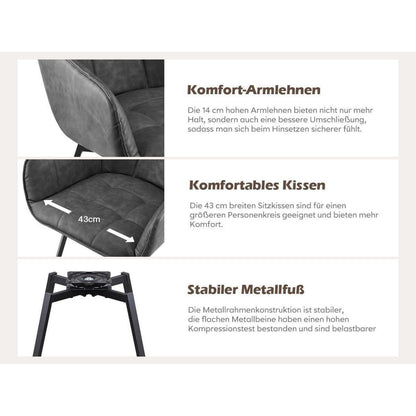 Drehbare Esszimmerstühle 2er Set Grau – & Komfort in Lederoptik