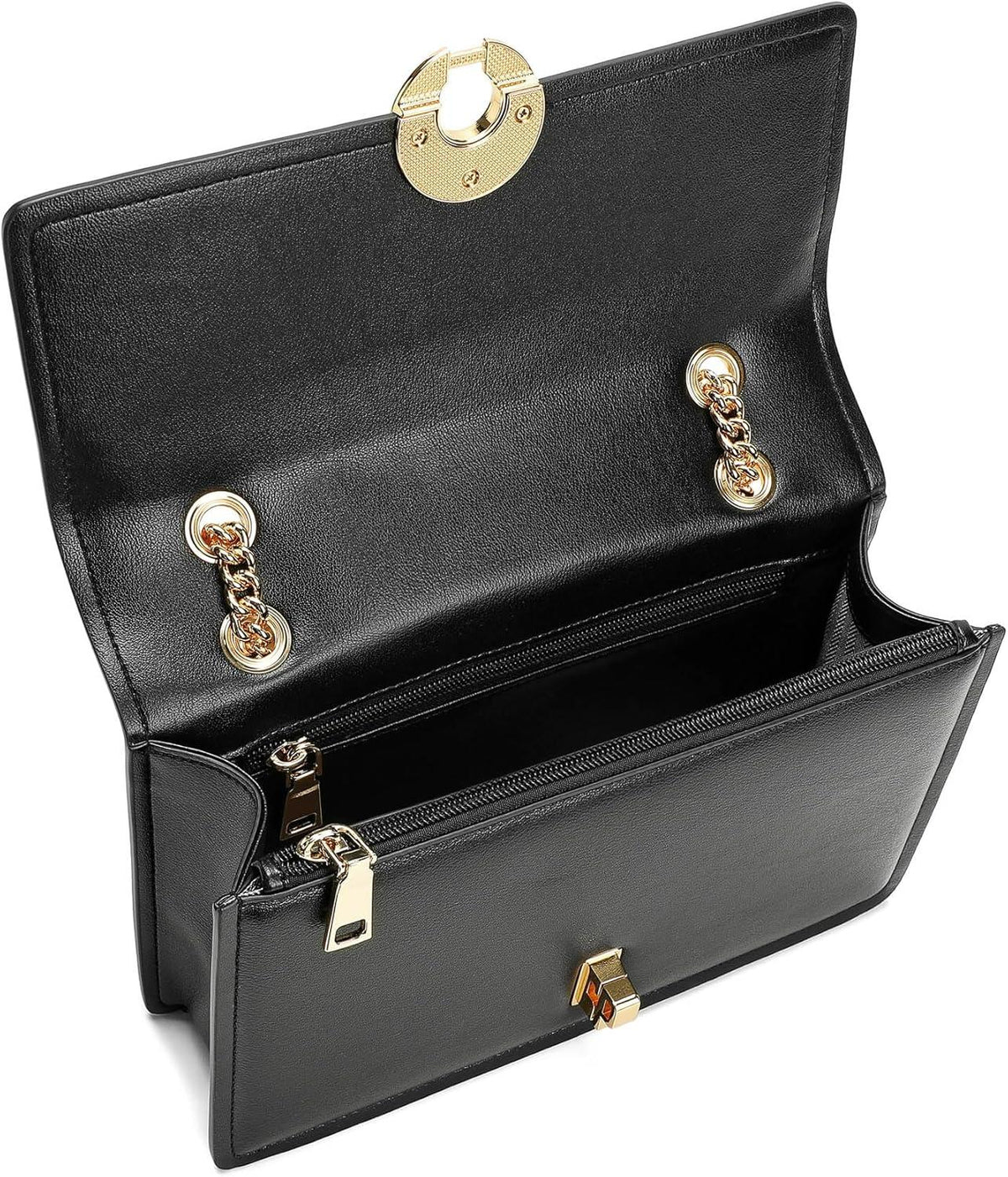 Damen Umhängetasche Crossbody Bag weiches Leder mit Metallkette Schwarz