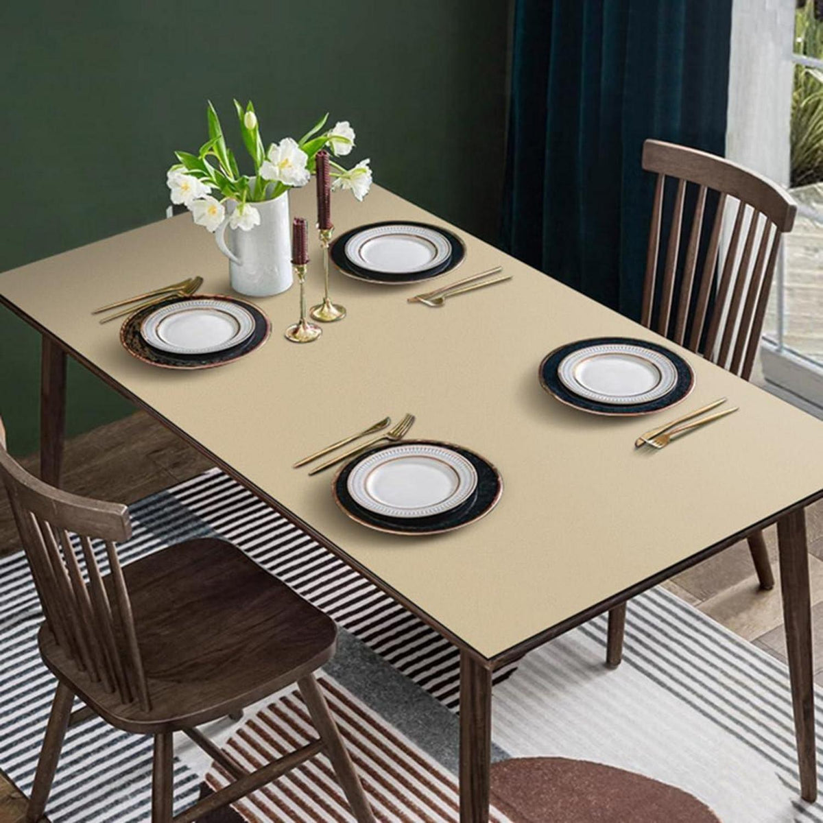 Tischdecke wasserdicht – Beige, 80x200 cm & 200x80 cm in Lederoptik
