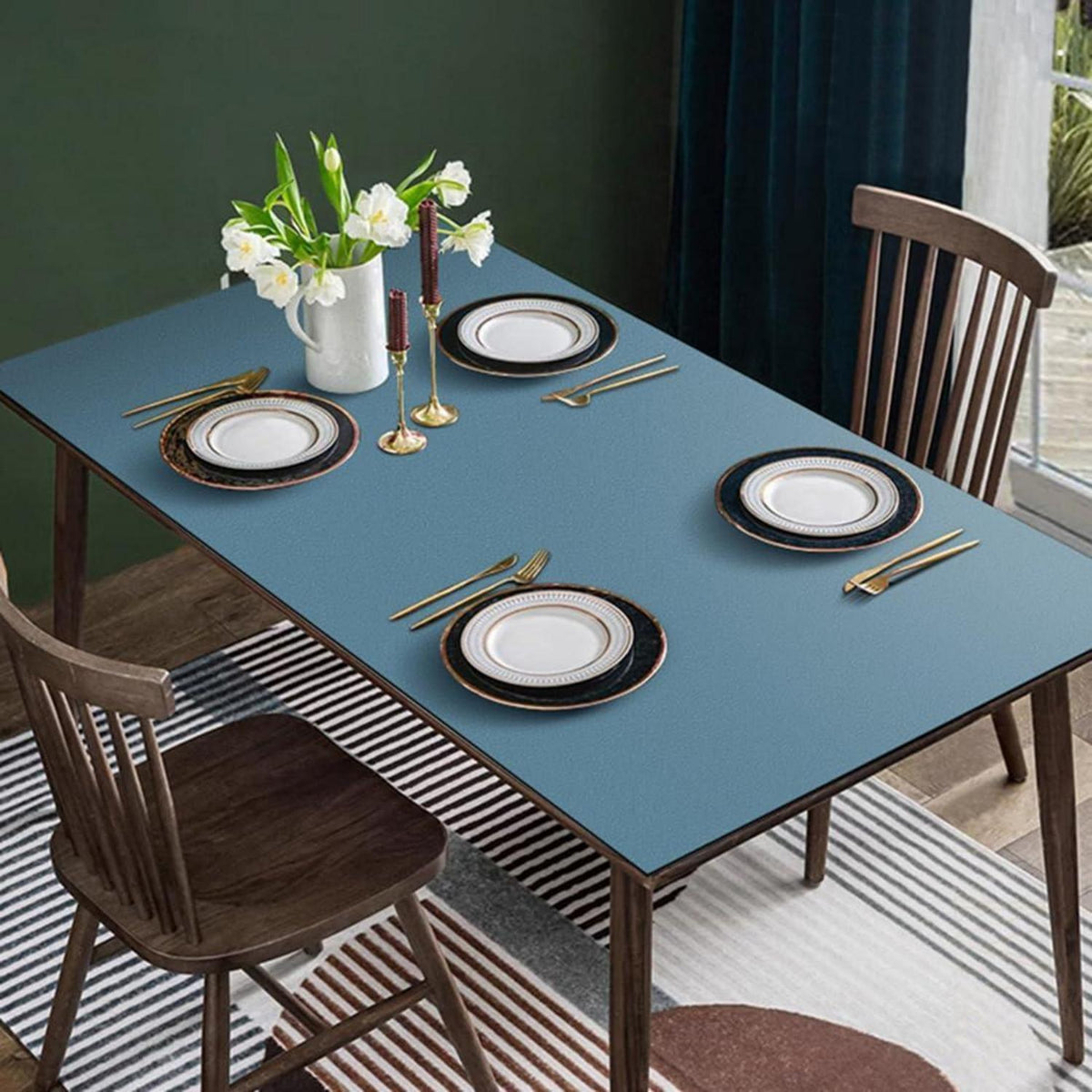 Tischdecke wasserdicht – Seeblau 90x180 cm / 180x90 cm in Lederoptik