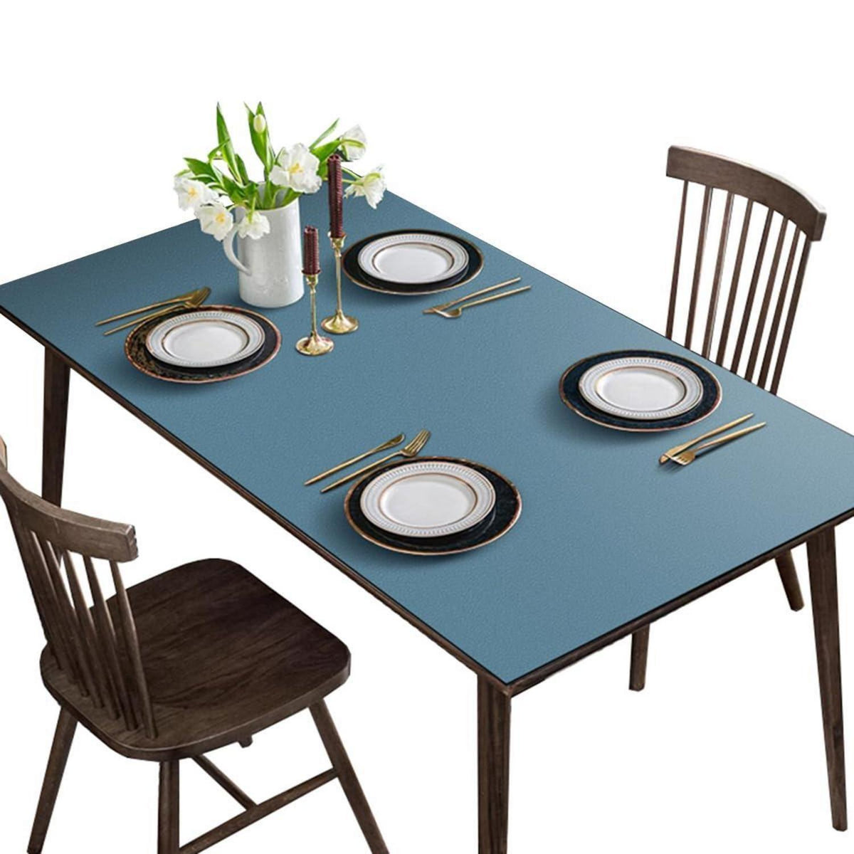 Tischdecke wasserdicht, Seeblau, 80x180 cm / 180x80 cm in Lederoptik