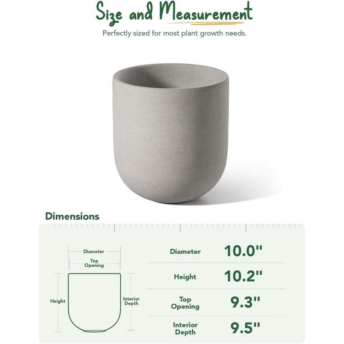 Keramiktopf Grau 25 cm mit Abflussloch