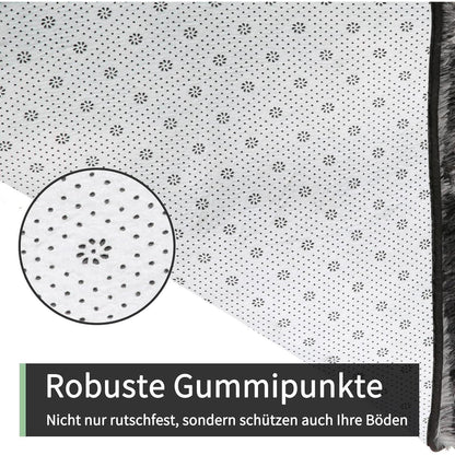 Hochflor Teppich Grau 240x300 - Flauschiger Wohnzimmerteppich Waschbar
