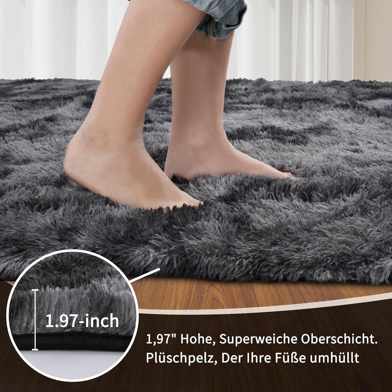 Sour Lemon Hochflor Teppich Grau 160x230 Waschbar