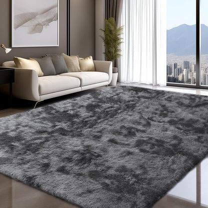Hochflor Teppich Grau 160x230 Modern Waschbar Anti-Rutsch Groß Flauschig