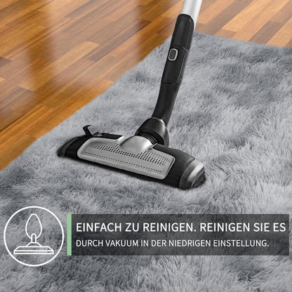 Grauer Hochflor Teppich 240x340 – Flauschiger Wohnzimmerteppich Waschbar