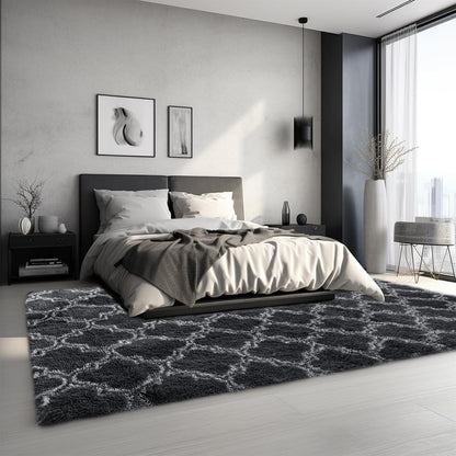 Hochflor Teppich Grau 240x300 – Flauschiger Wohnzimmerteppich Anti-Rutsch
