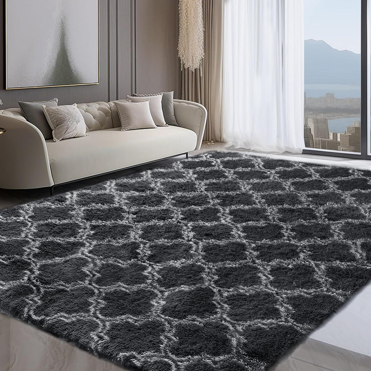 Grauer Hochflor Teppich 160x230 – Waschbar & Rutschfest
