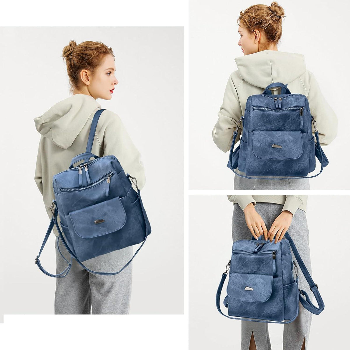 Wasserdichter Frauen Rucksack PU Mode Mehrzweck Blau