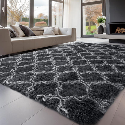 Grauer Hochflor Teppich 240x340 – Waschbar & Rutschfest für Wohnzimmer