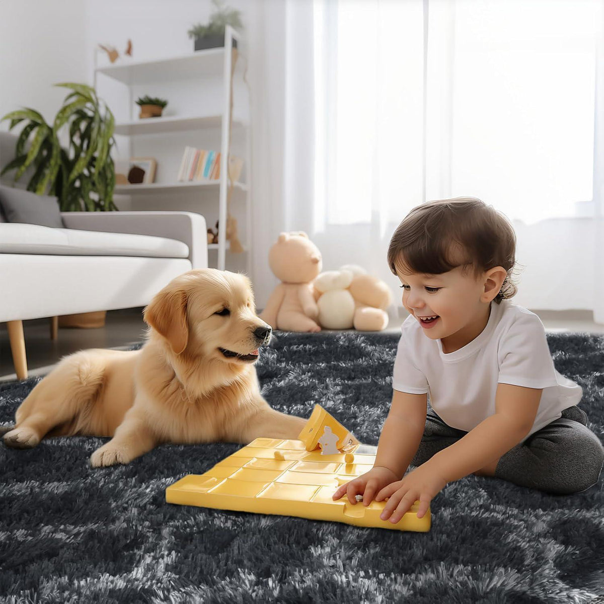 Grauer Hochflor Teppich 240x340 – Waschbar & Rutschfest für Wohnzimmer