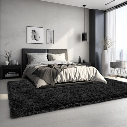 Grauer Hochflor Teppich 240x340 – Waschbar & Rutschfest für Wohnzimmer
