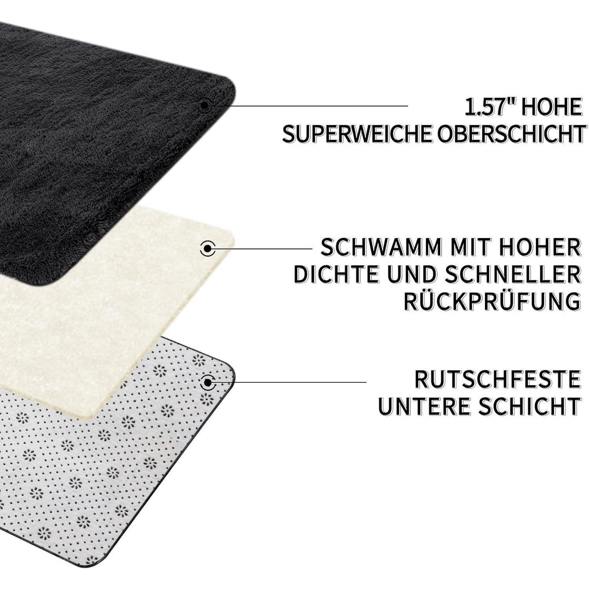 Grauer Hochflor Teppich 240x300 – Waschbar & Rutschfest für Wohnzimmer