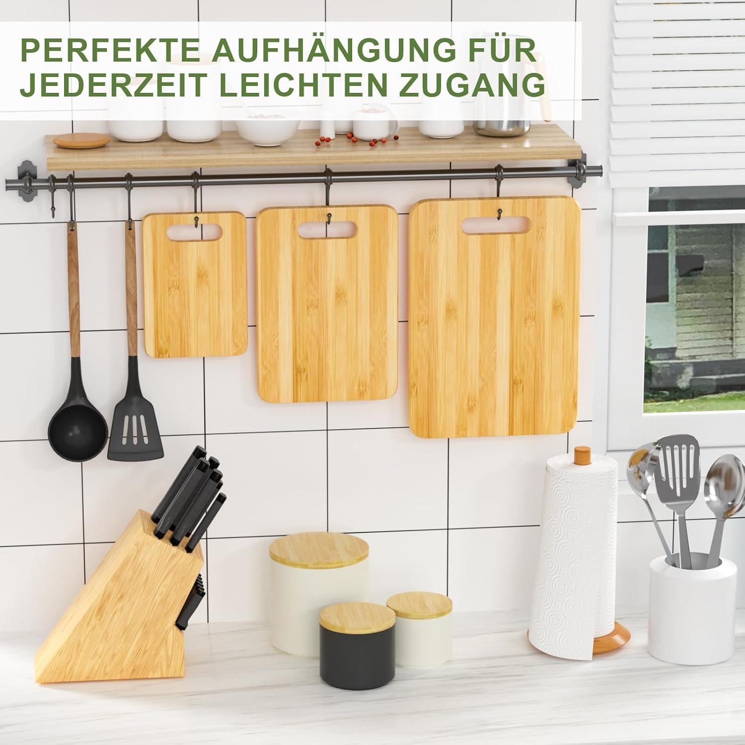 Schneidebrett Set Bambus 3er Holz 34x24cm 28x20cm 22x14cm Cutting