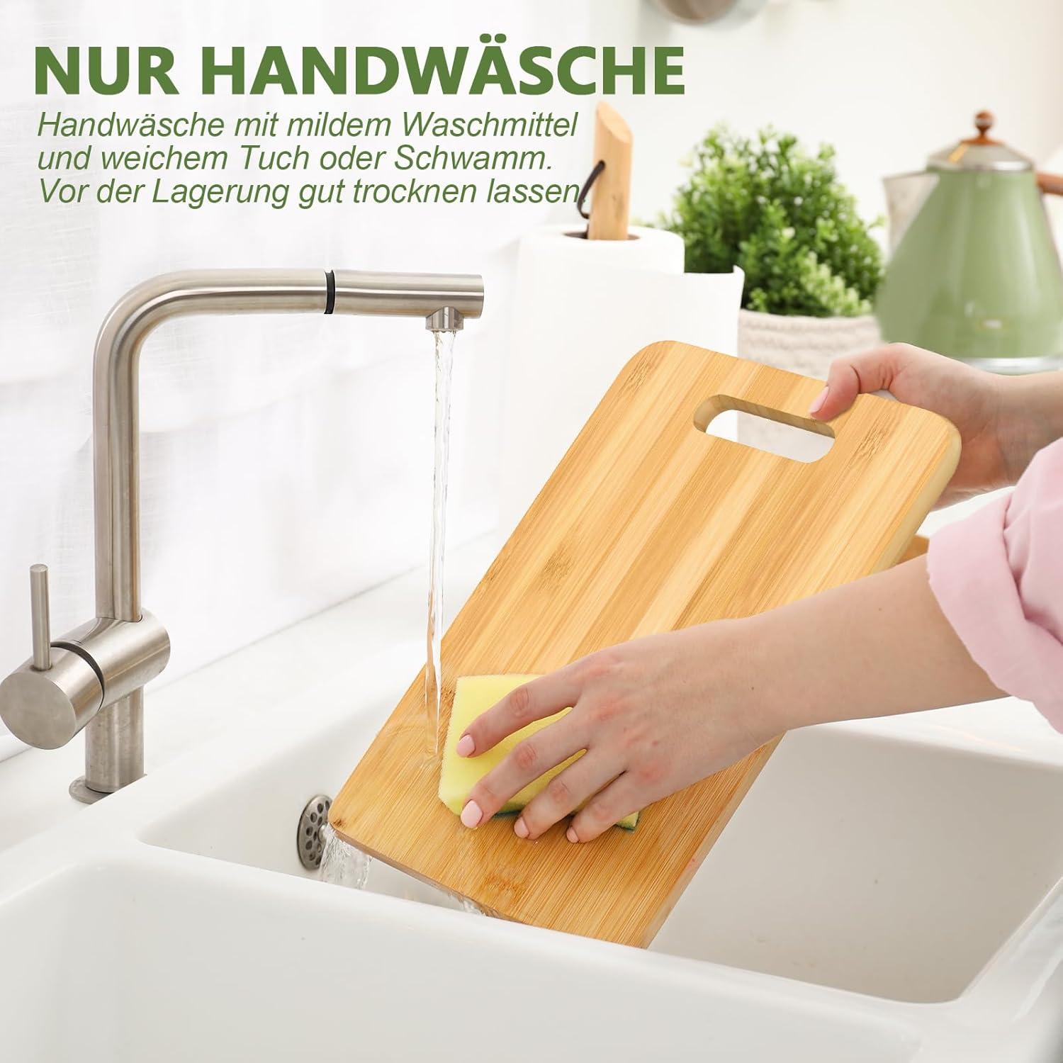 Schneidebrett Bambus Set 3er Holz Küche Servierbrett Natur
