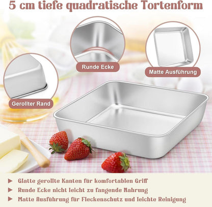 Quadratische Kuchenform Edelstahl Backform 2er Set 20x20x5cm Brownie