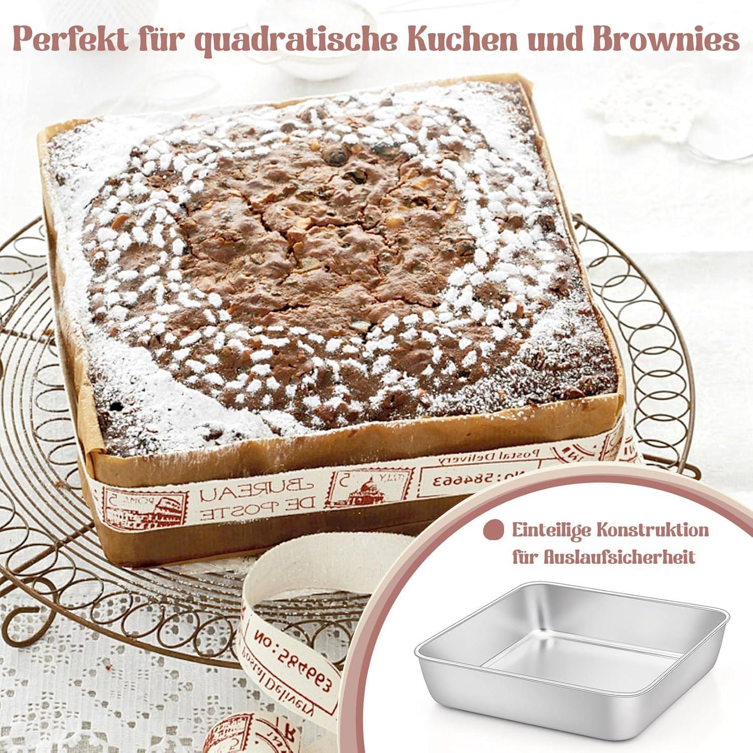 Quadratische Kuchenform Edelstahl 2er Set 20x20x5cm Backform Brownie Lasagne