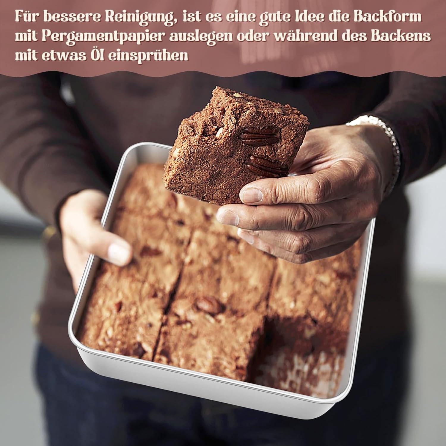 Quadratische Kuchenform Edelstahl Backform 2er Set 20x20x5 cm Brownie