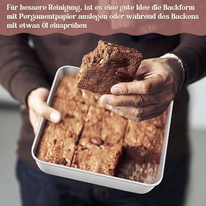 Quadratische Kuchenform Edelstahl Backform 2er Set 20x20x5 cm Brownie