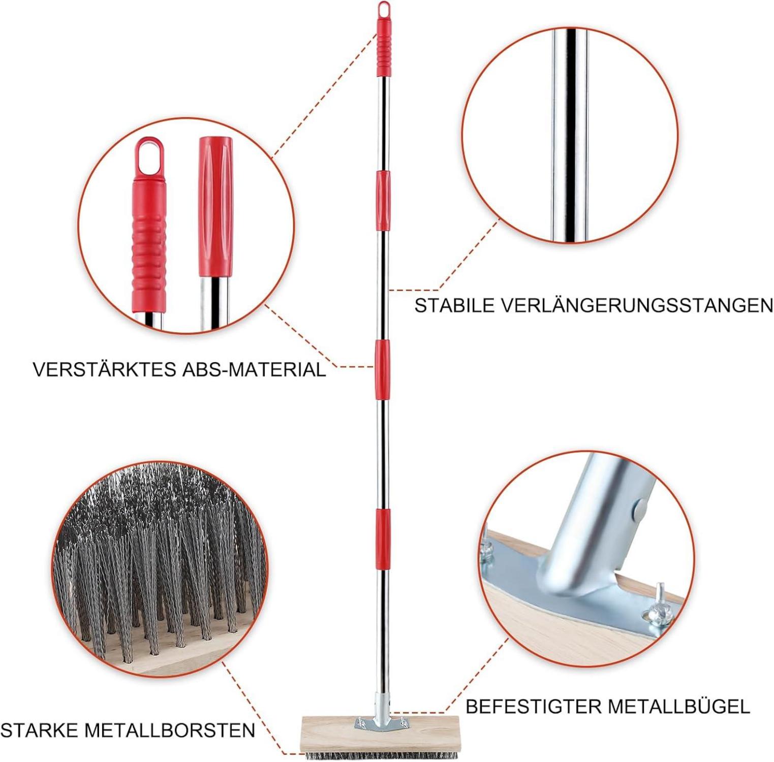 Stahldrahtbesen mit Teleskopstiel 145cm für Terrasse und Garten - Mitclear